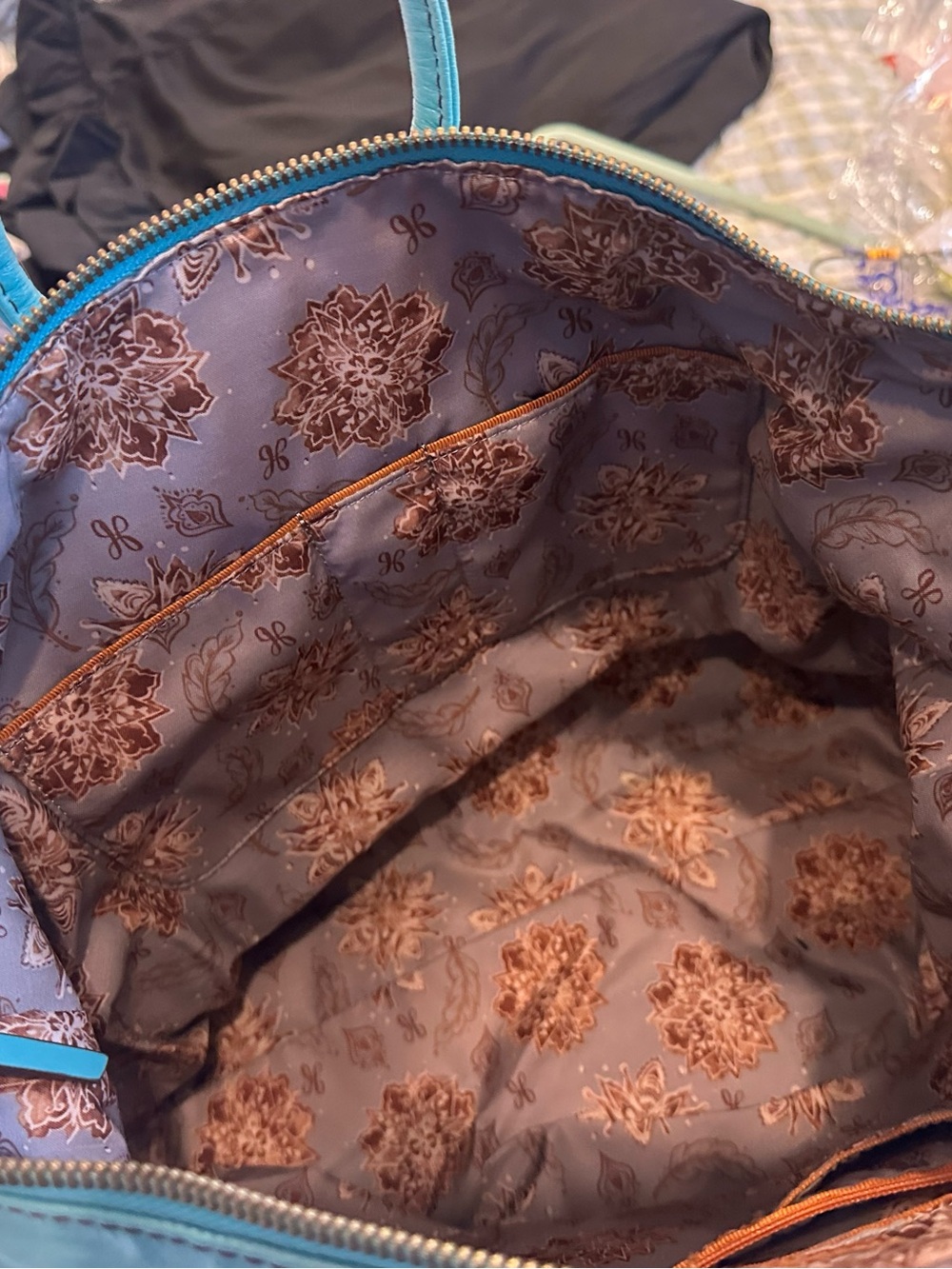 HOBO brand Large Satchel Turquoise Women's Tote Bag with Patterned Lining